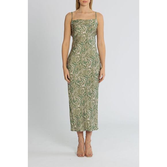 Bec & Bridge Alanis Printed Silk-Satin Midi Dress - UK 6 / US 2 - Green - Picture 3 of 7
